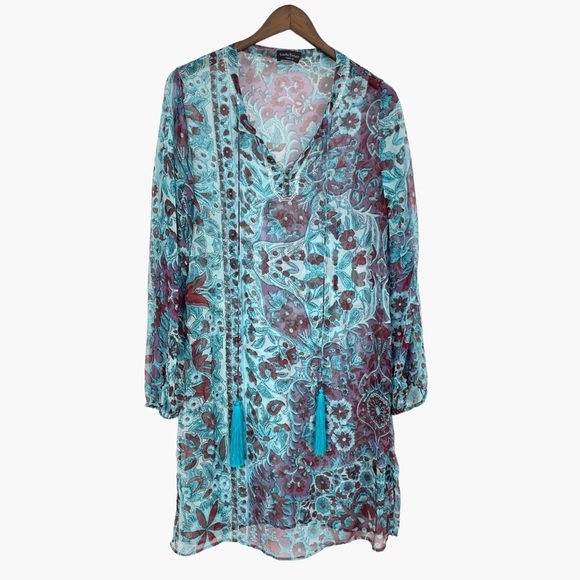 Stella Forest Blue Floral Silk Tunic‎ Dress - Picture 1 of 9